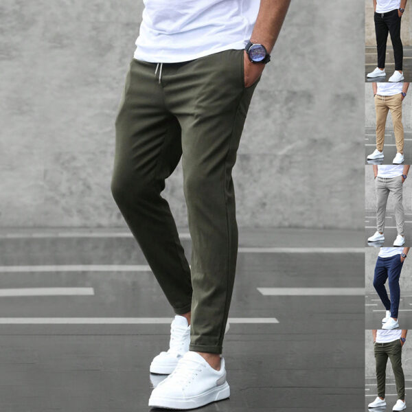 Men's Casual Spring Pants With Pockets Fashion Slim Fit Drawstring Trousers