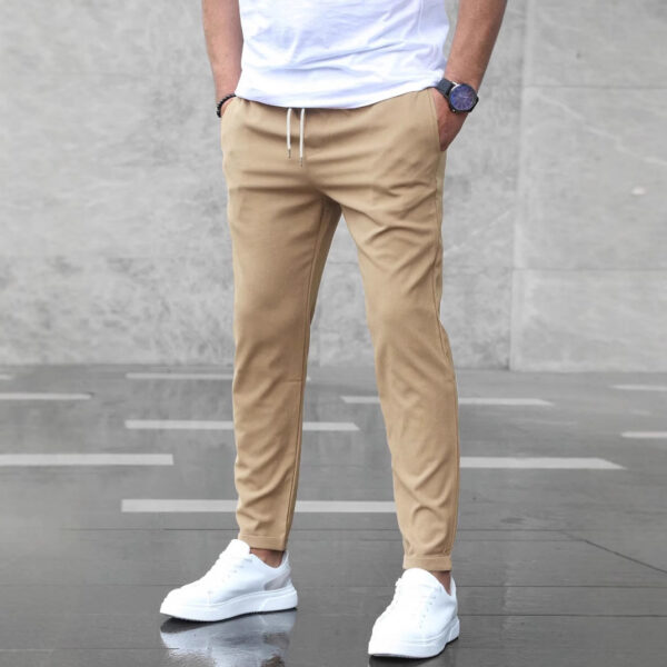 Men's Casual Spring Pants With Pockets Fashion Slim Fit Drawstring Trousers - Image 5